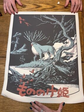 Japanese-Inspired Forest Creature Art Print - Blue-Green & Coral